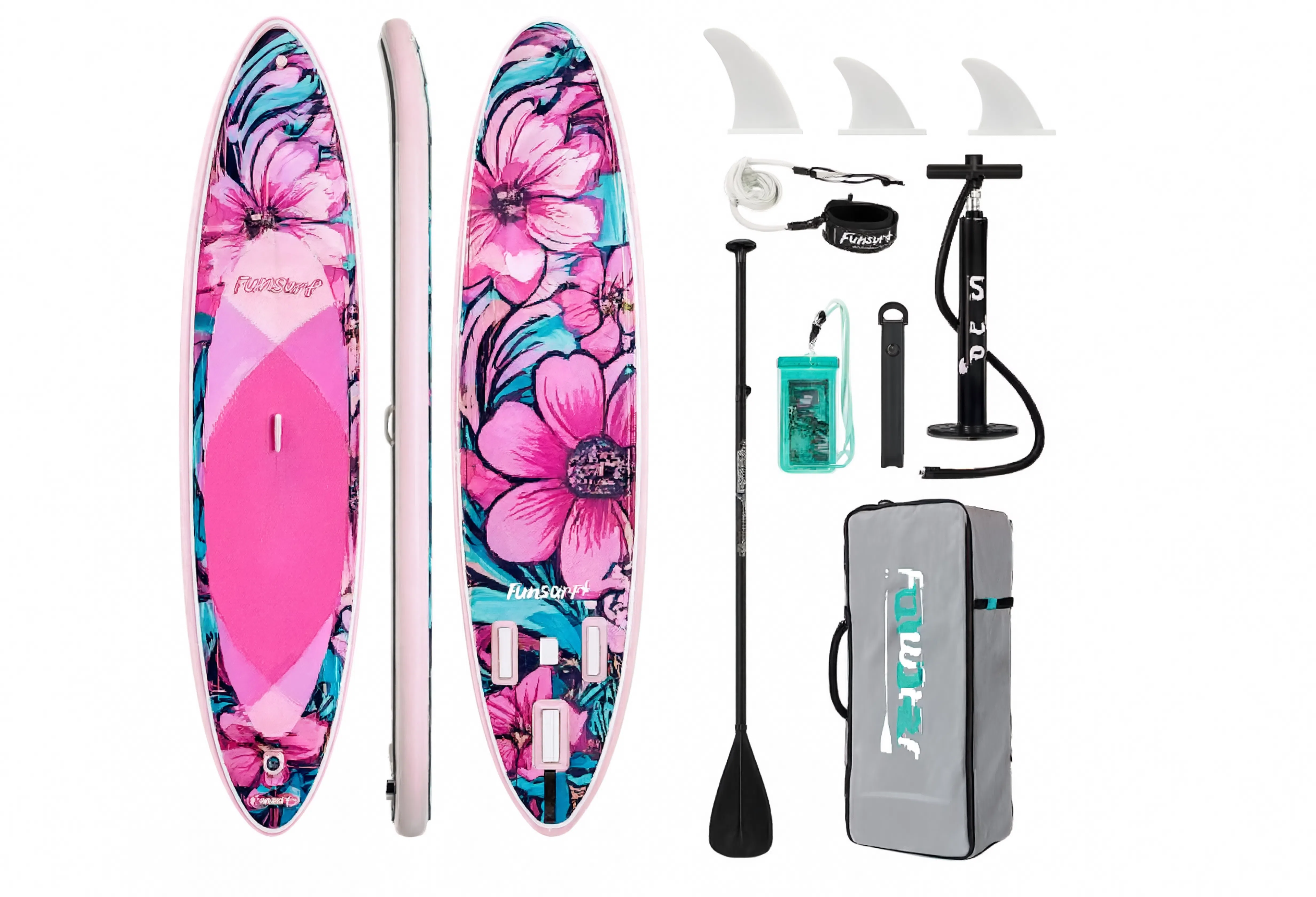 Pack paddle gonflable Nautiya Floral : planche, pagaie, pompe, leash, sac de transport