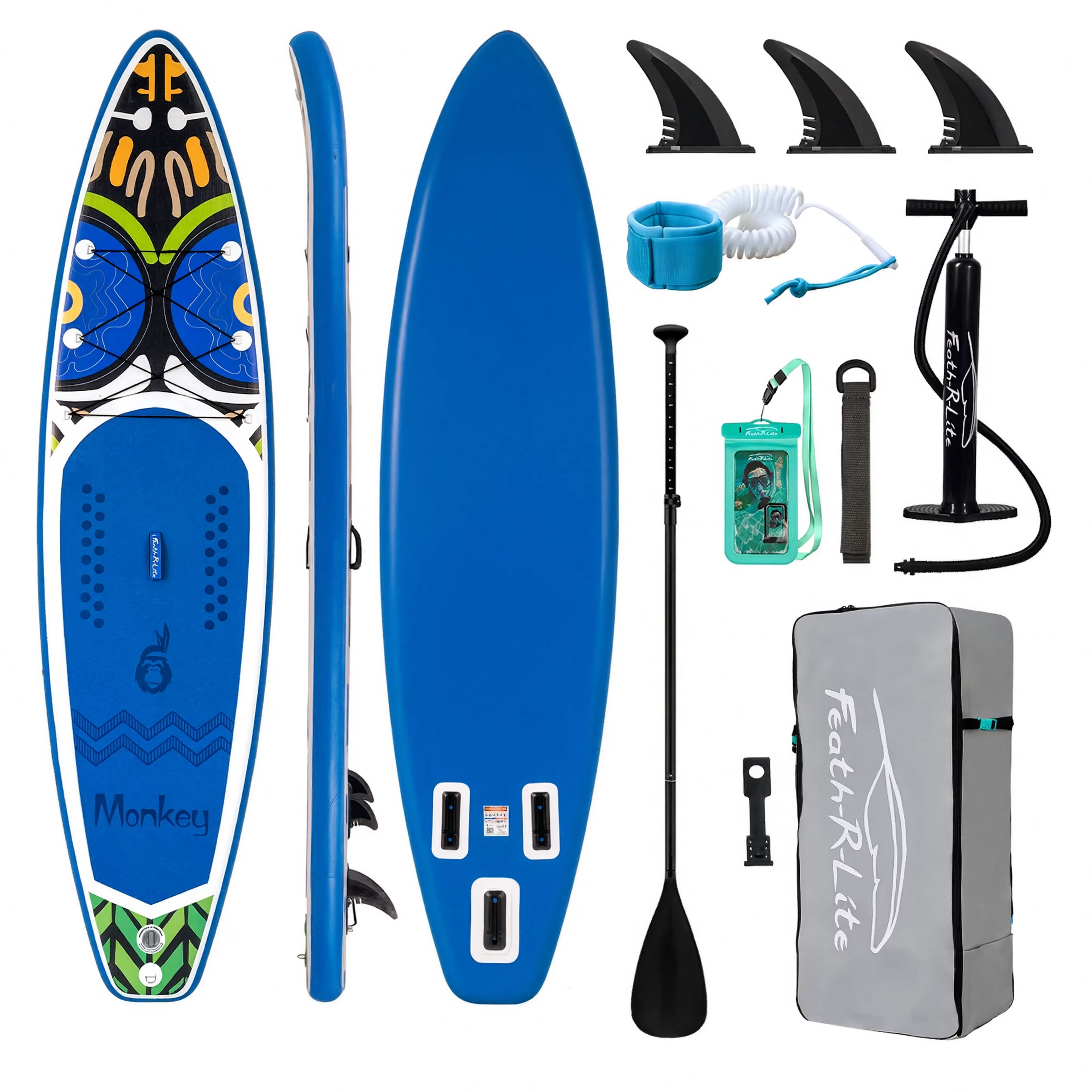 Pack paddle gonflable Nautiya Papillon bleu : planche, pagaie, pompe, leash, sac