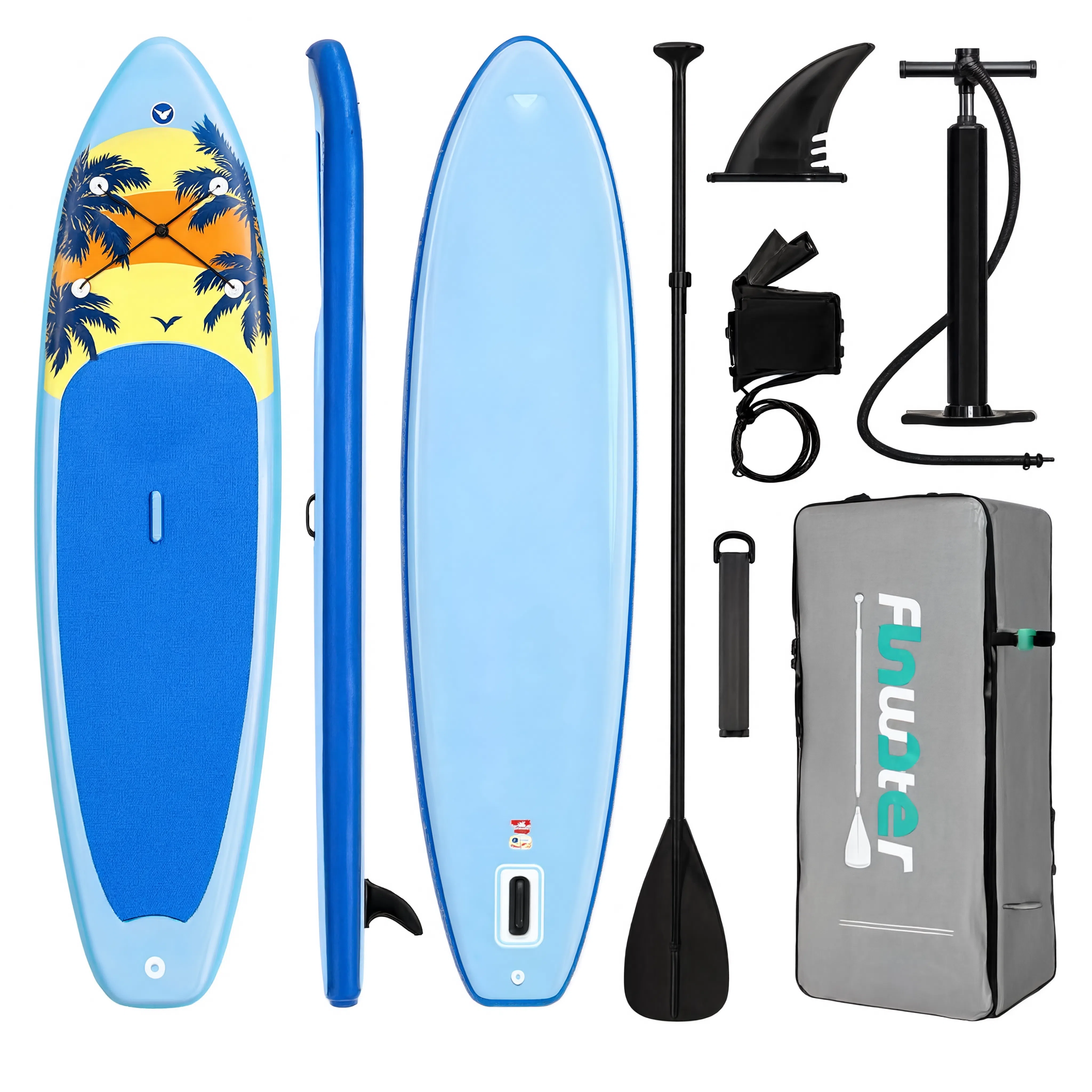 Pack paddle gonflable Nautiya Sunset bleu : planche, pagaie, pompe, leash, sac