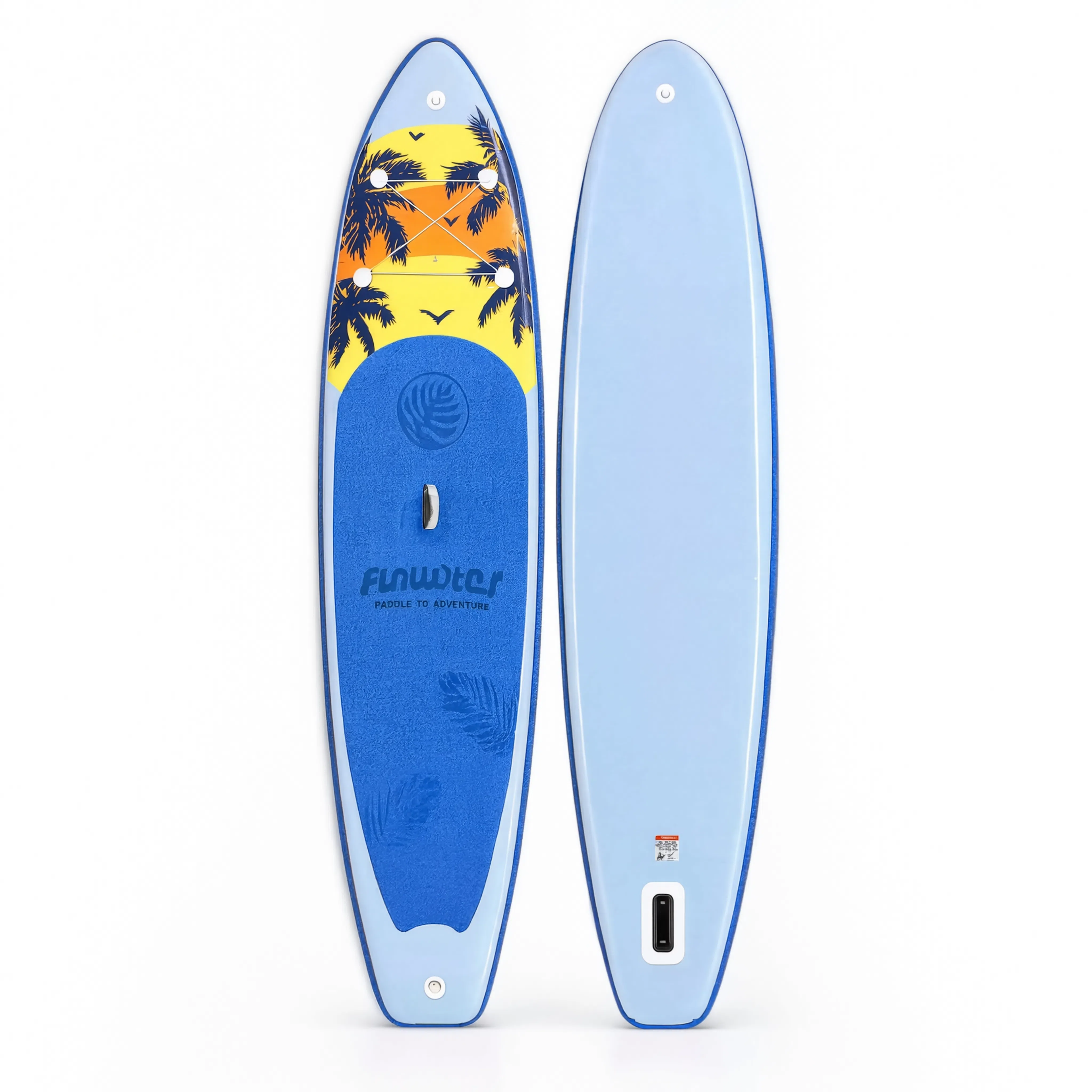 Paddle gonflable Nautiya Sunset bleu, vue produit dessus et dessous