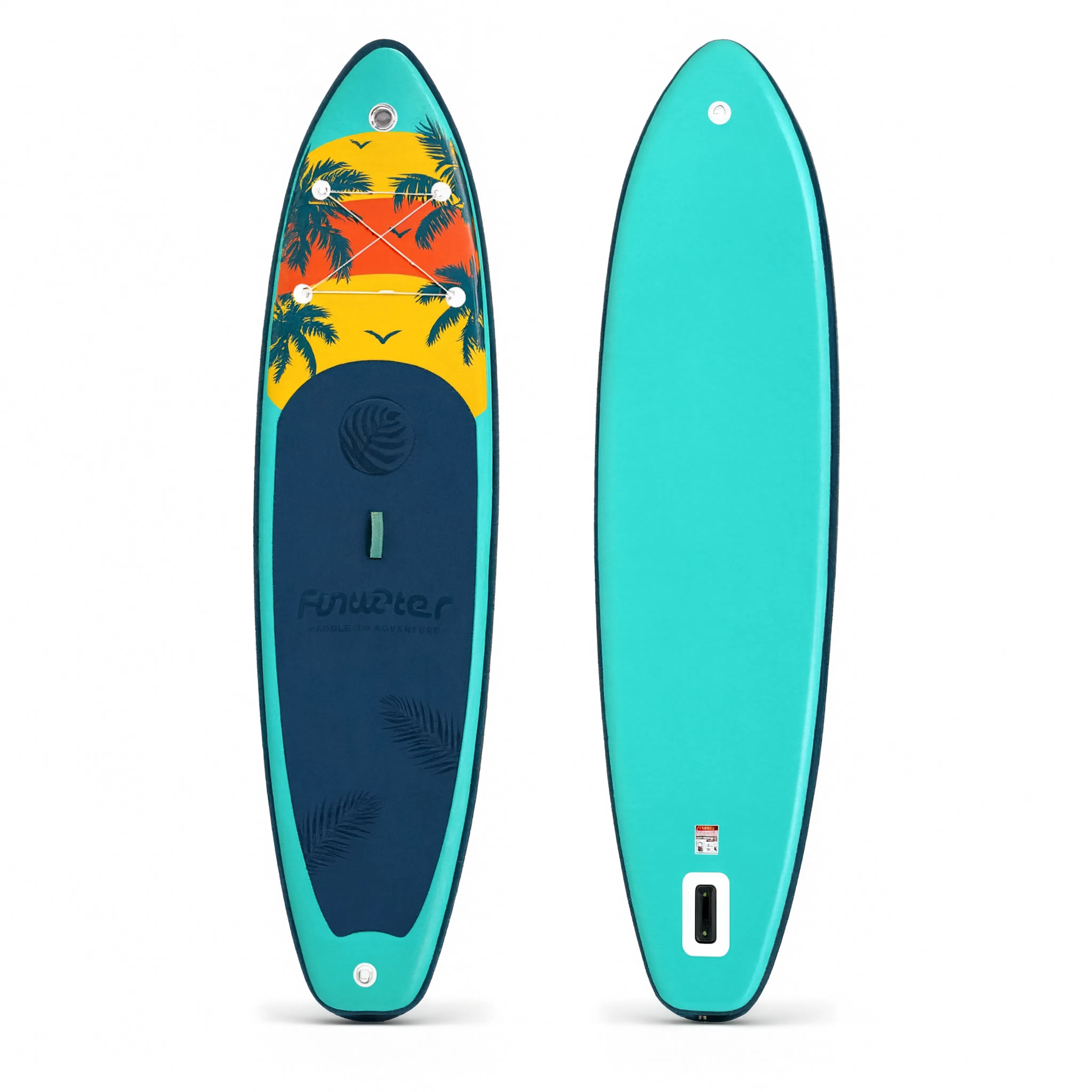 Paddle gonflable Nautiya Sunset turquoise, vue produit dessus et dessous