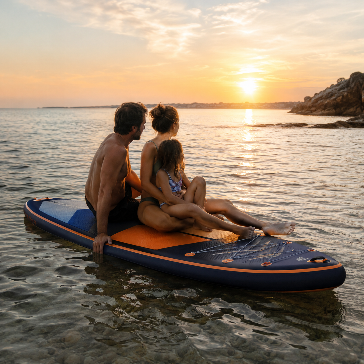 Paddle gonflable Nautiya Tigre bleu nuit, en famille