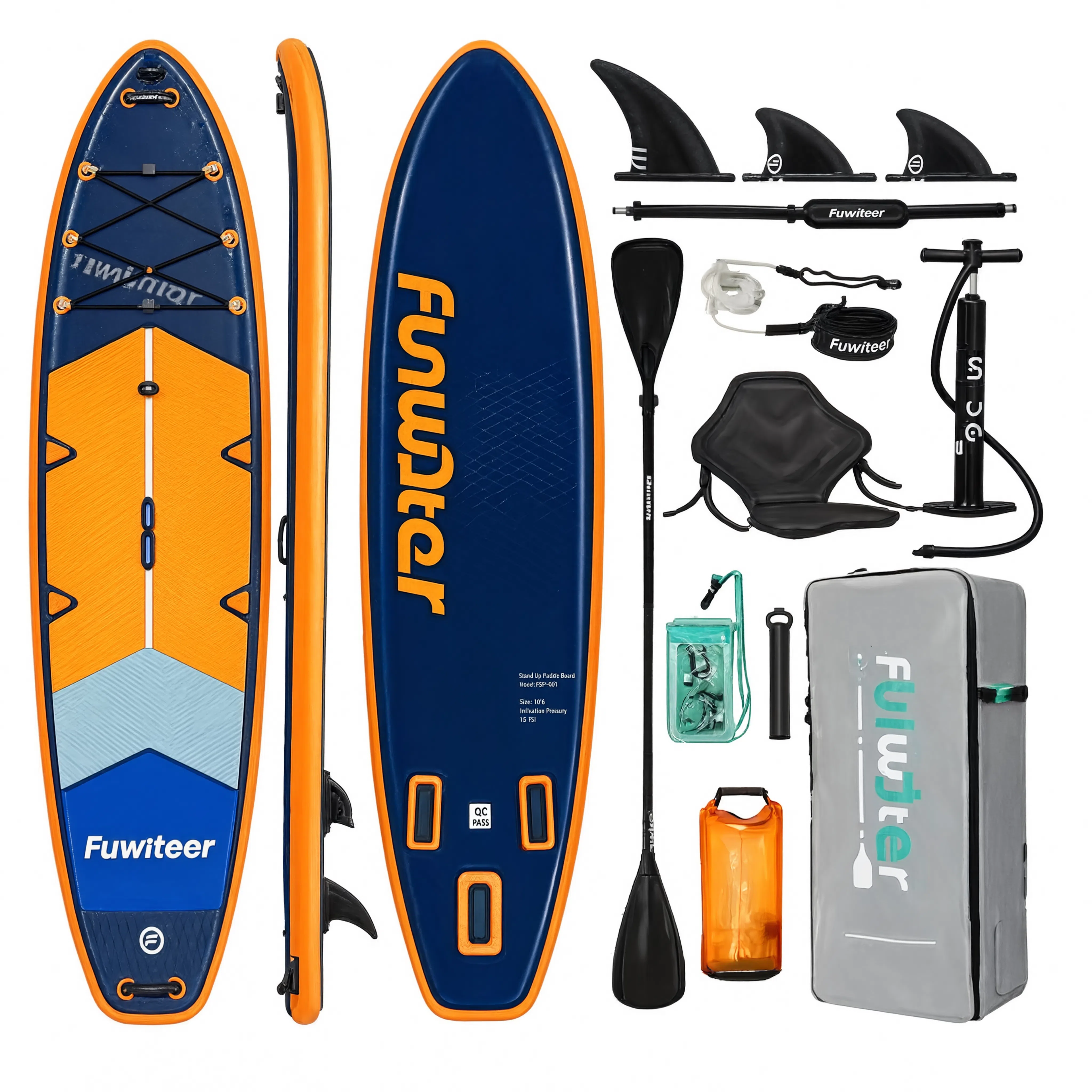 Pack paddle gonflable Nautiya Tigre bleu nuit : planche, 2 pagaies, siège, pompe, sac de transport